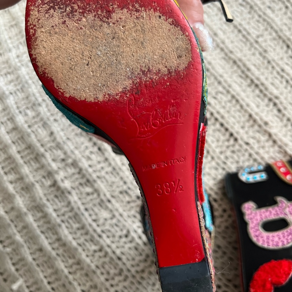 Christian Louboutin Loubi Zeppa Crisscross Red Sole Wedge - Picture 2 of 5